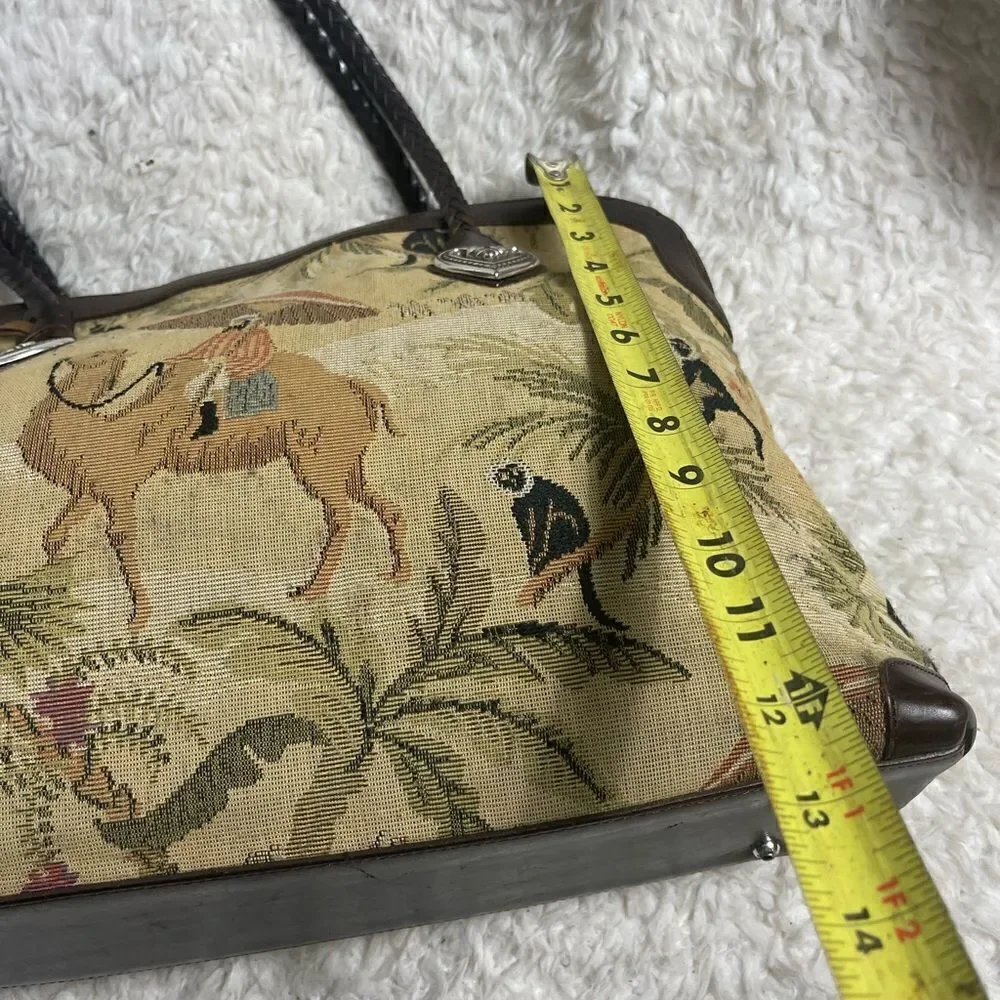 Brighton tapestry Safari prints large shoulder bag braided brown leather straps